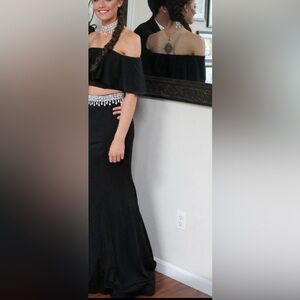 Alyce Paris Black Off-Shoulder Two-Piece Prom Gown